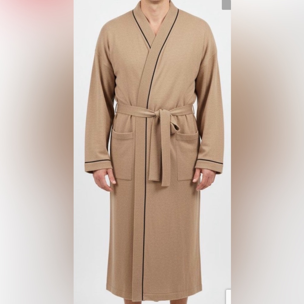 Majestic International Tan Robe with Black Trim/ Kimono size L/XL NWT